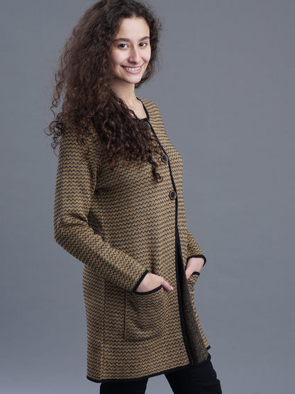  Eira Round Neck Long Jacquard Cardigan