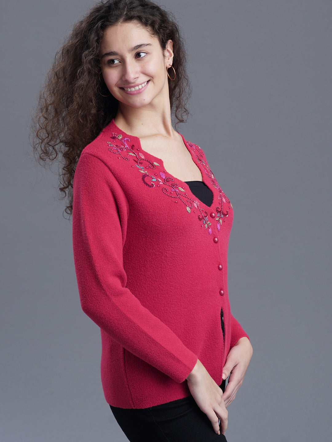  Velour Crest Jacquard Cardigan