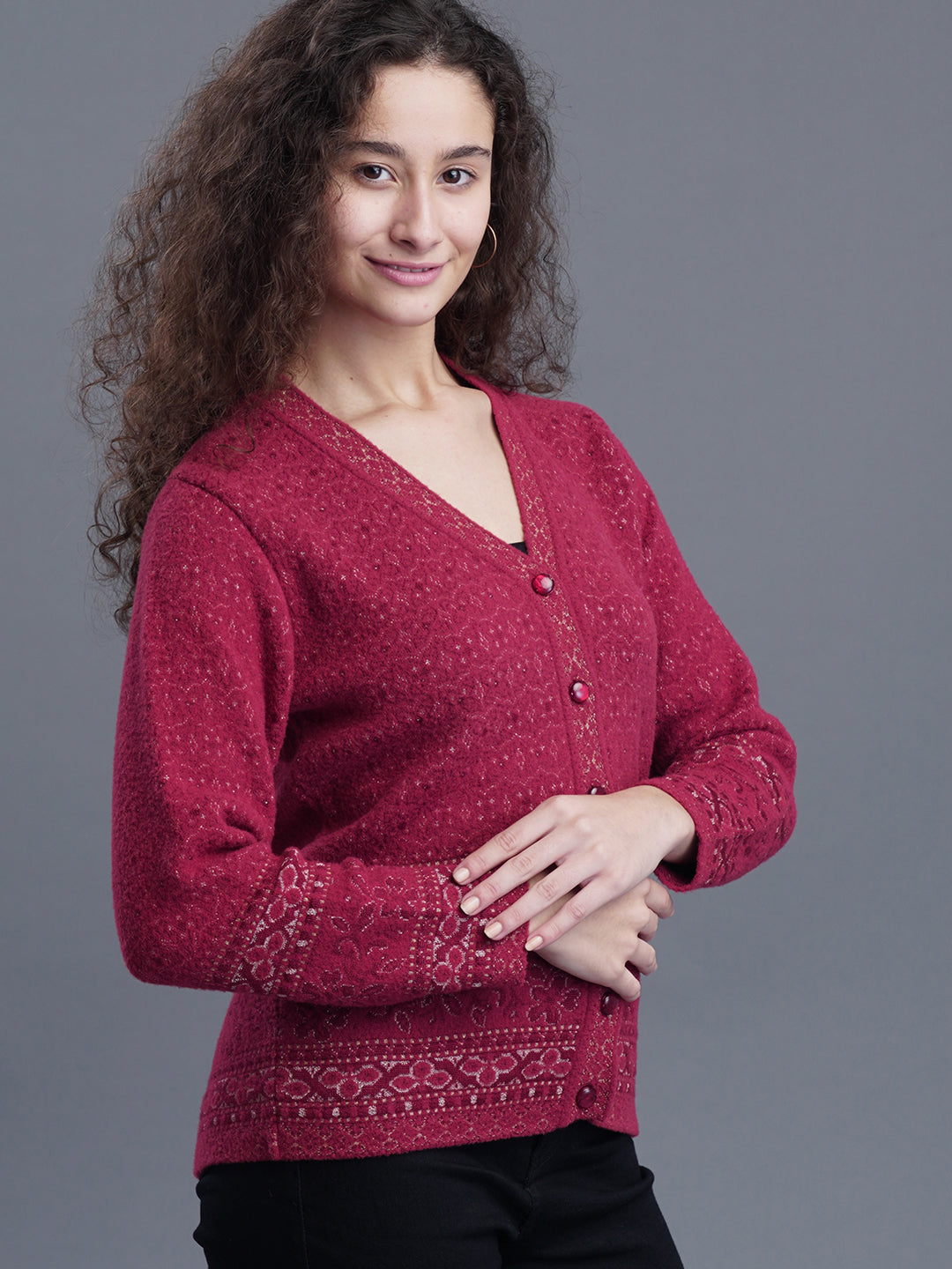  Premium Jacquard Wool Cardigan