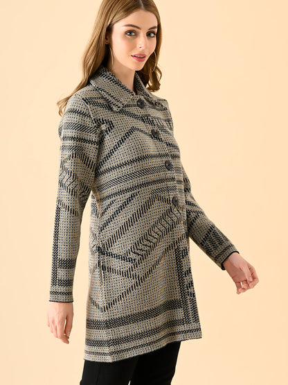 Monochrome Pattern Long Sweater Coat