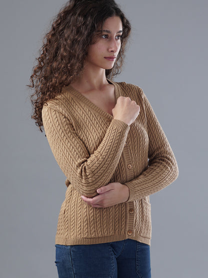 Virsa Classic V-Neck Cable Knit Cardigan