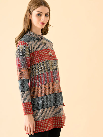 Multi-Patterned Long Knit Cardigan