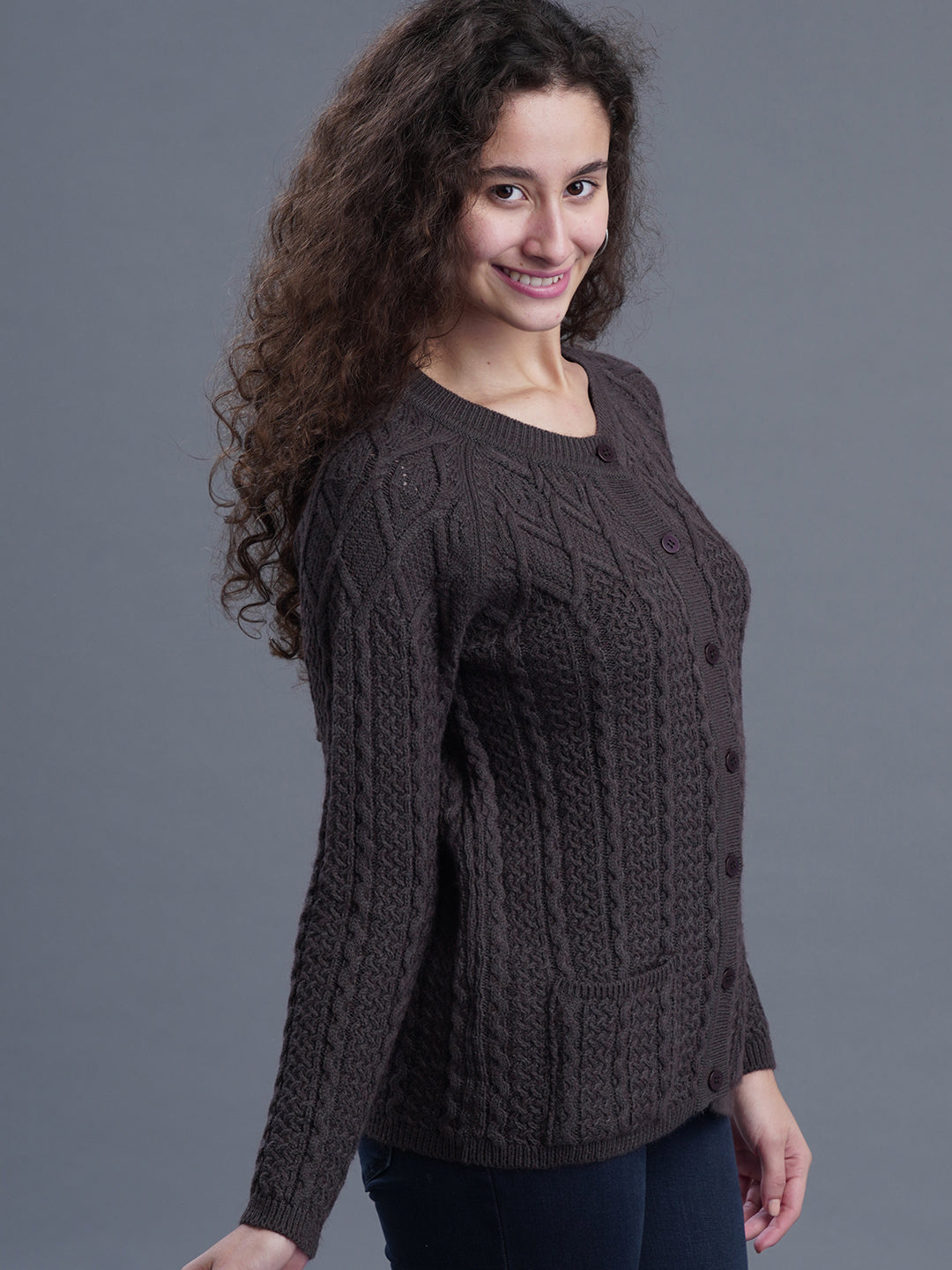  Niora Round Neck Jacquard Long Cardigan