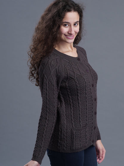  Niora Round Neck Jacquard Long Cardigan