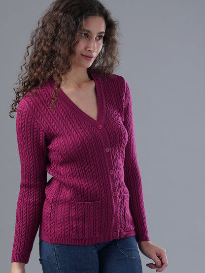 Virsa Classic V-Neck Cable Knit Cardigan