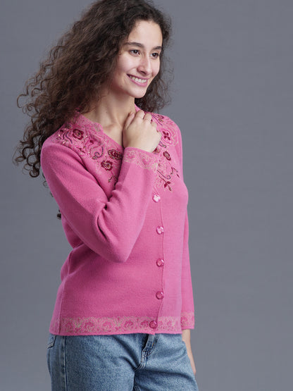 Velura V-Neck Jacquard Cardigan