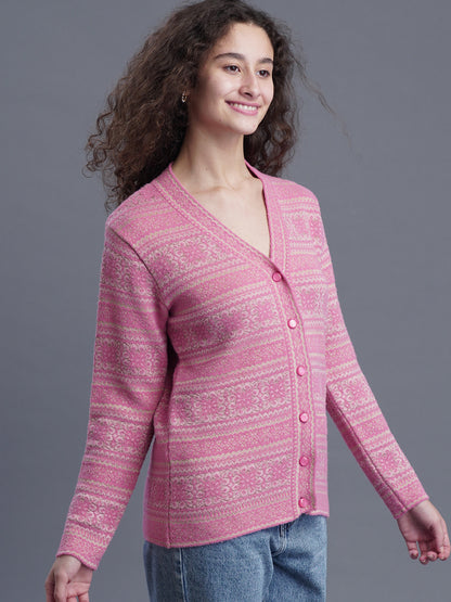 Jacquard Wool Cardigan – V-Neck