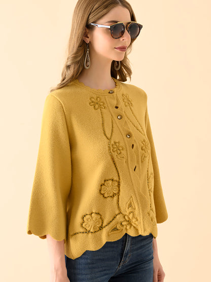 Ruffled Sleeve Knitwear Fancy Cardigan