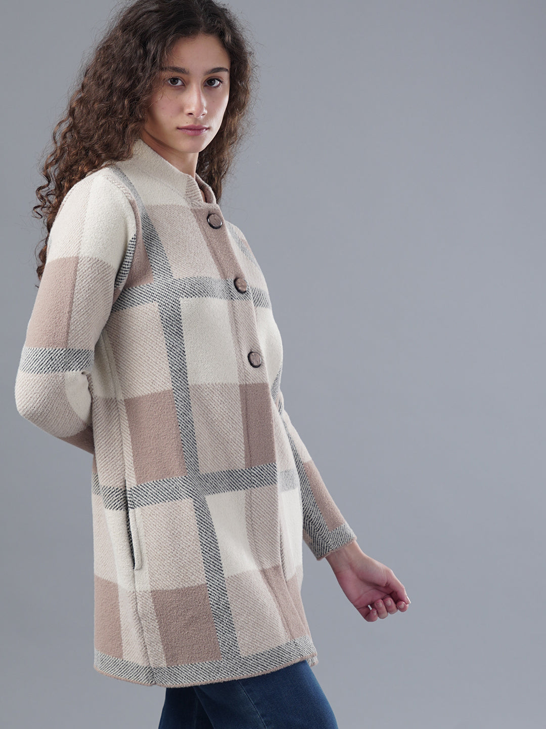 Virsa Plaid Longline Cardigan Coat