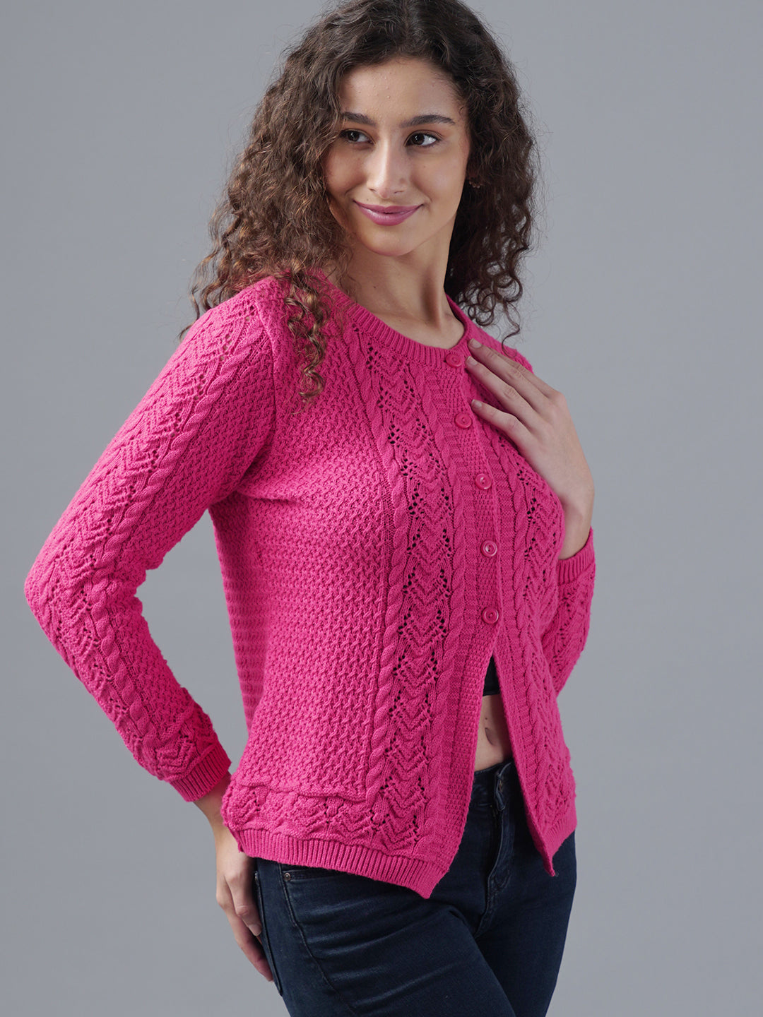 Virsa Textured Round Neck Cardigan