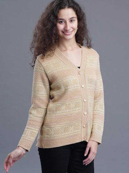 Jacquard Wool Cardigan – V-Neck