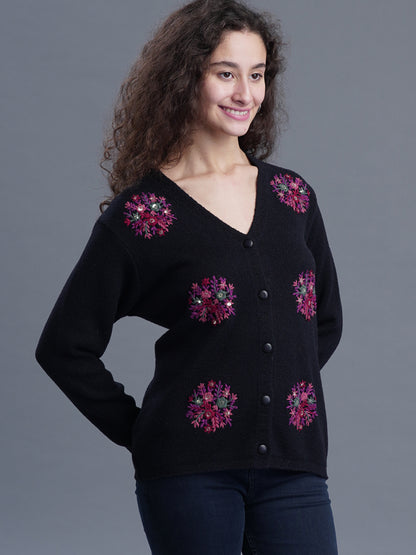 V-Neck Jacquard Cardigan