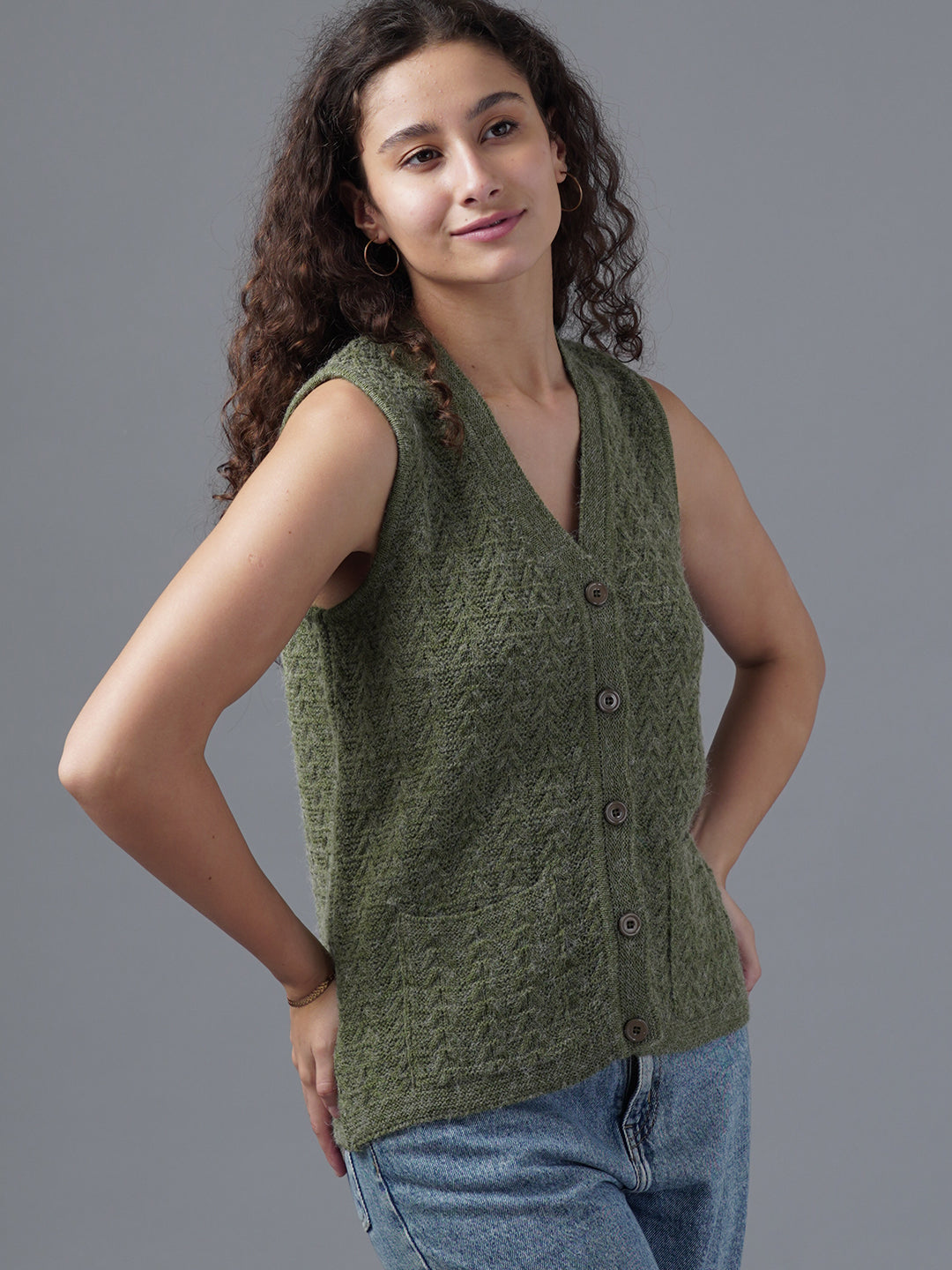 Virsa Textured V-Neck Knit Vest cardigan