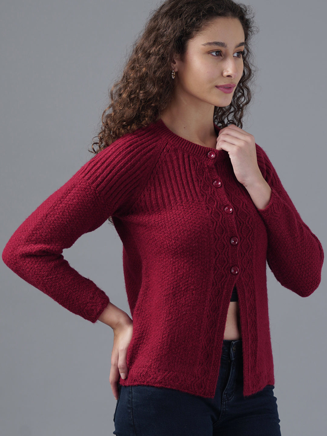 Virsa Ribbed Detail Knit Cardigan