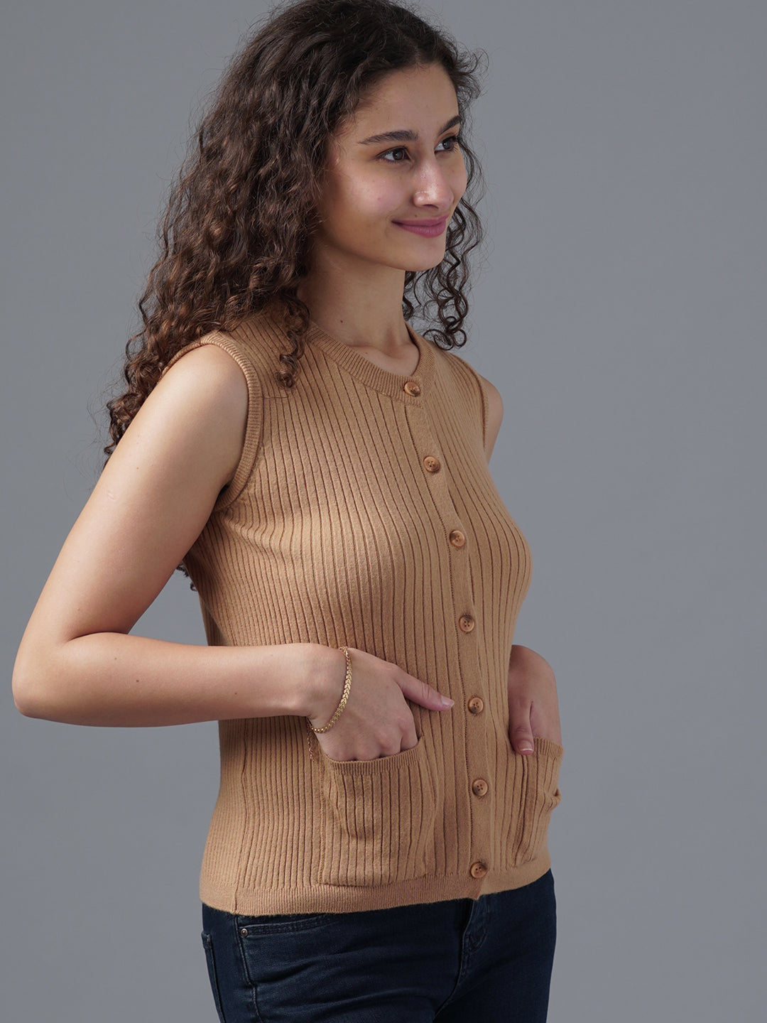 Virsa Ribbed Knit Vest cardigan