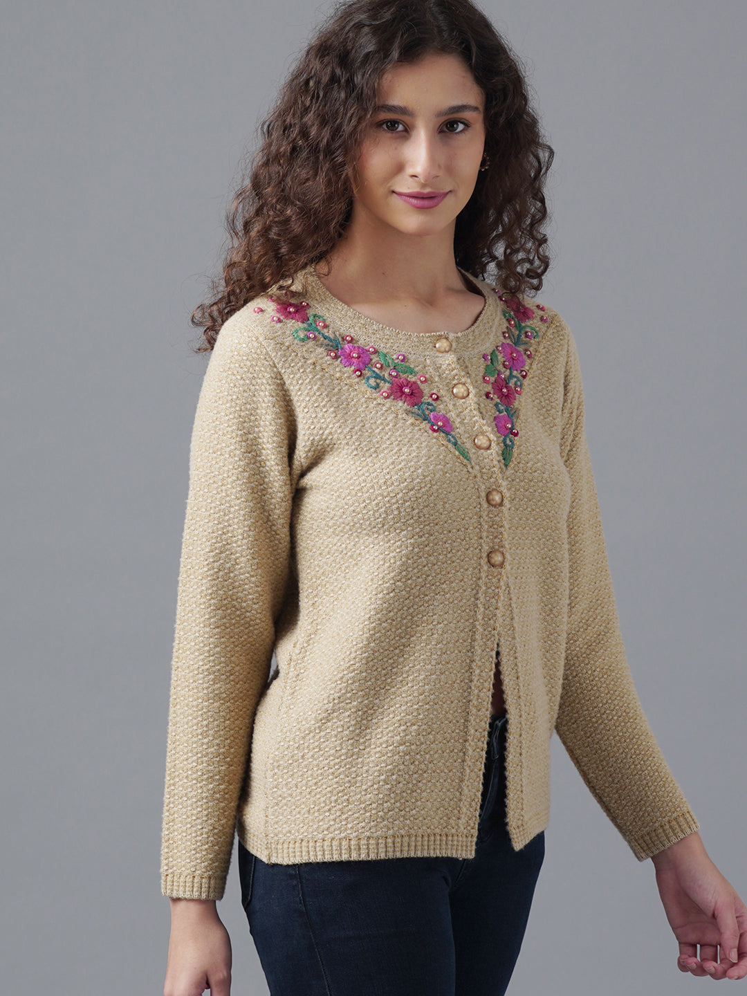 Virsa Floral Embroidered Yoke Cardigan