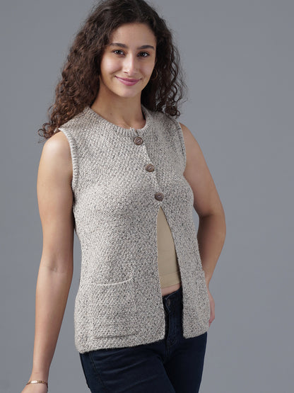Virsa Round Neck Textured Knit Vest Cardigan