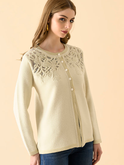 Floral Embroidered Front-Open Sweater