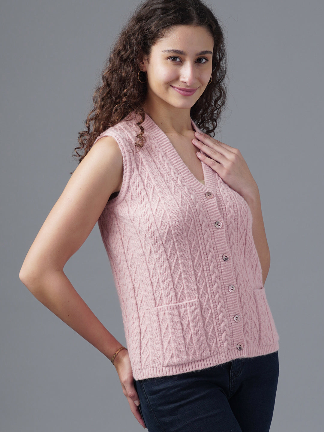Virsa Timeless Cable Knit V-Neck Vest cardigan