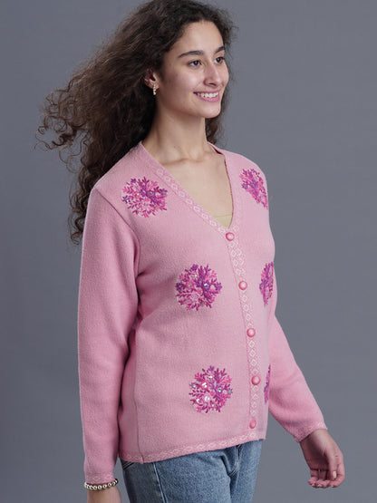 V-Neck Jacquard Cardigan