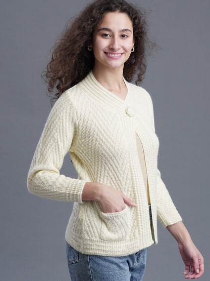 Crimson Frost Round-Neck Cardigan