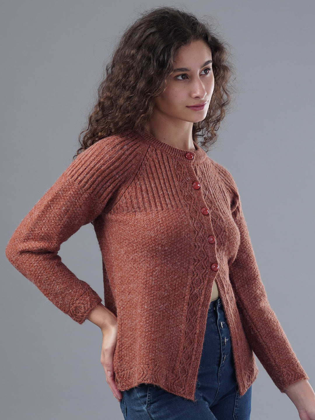 Virsa Ribbed Detail Knit Cardigan