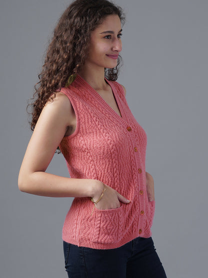 Virsa Textured Knit Sleeveless Vest Cardigan