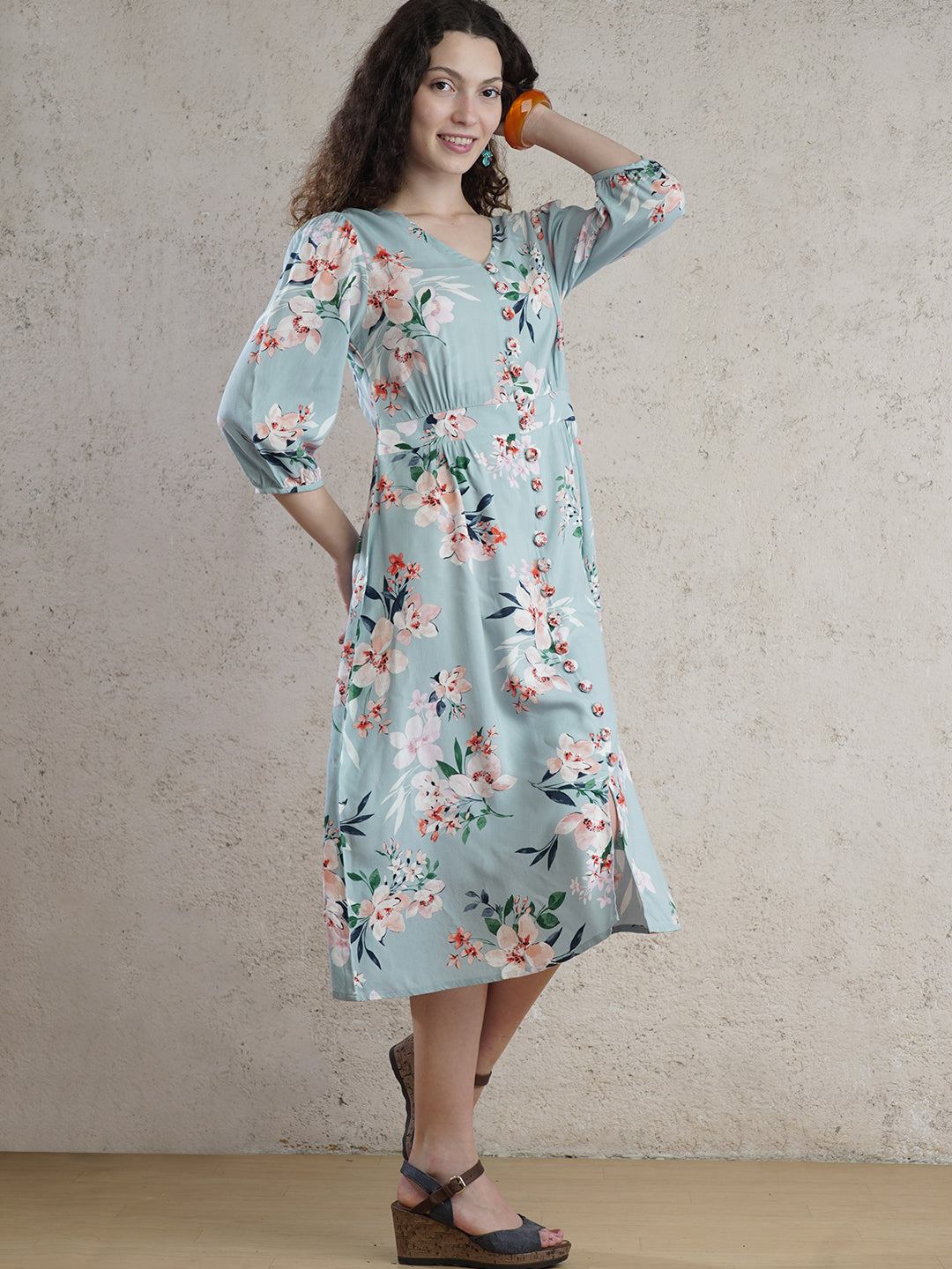 Santorini Petal  Ice Blue Midi Dress