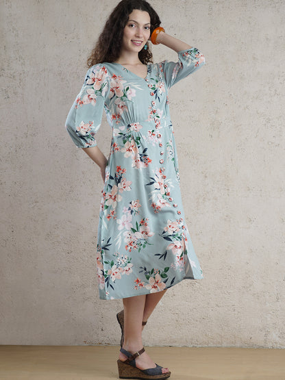 Santorini Petal  Ice Blue Midi Dress