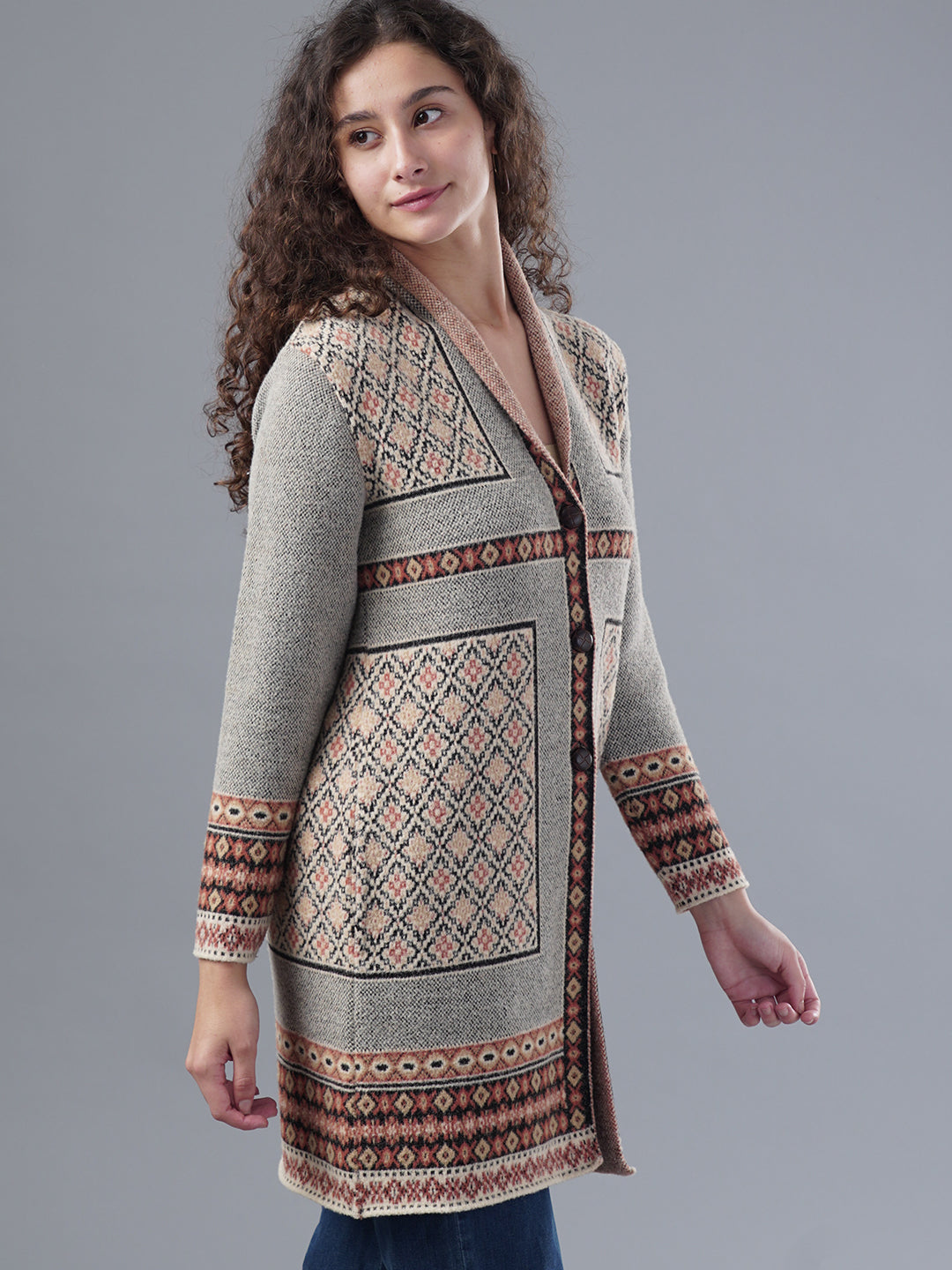 Virsa Ethnic Pattern Longline Cardigan