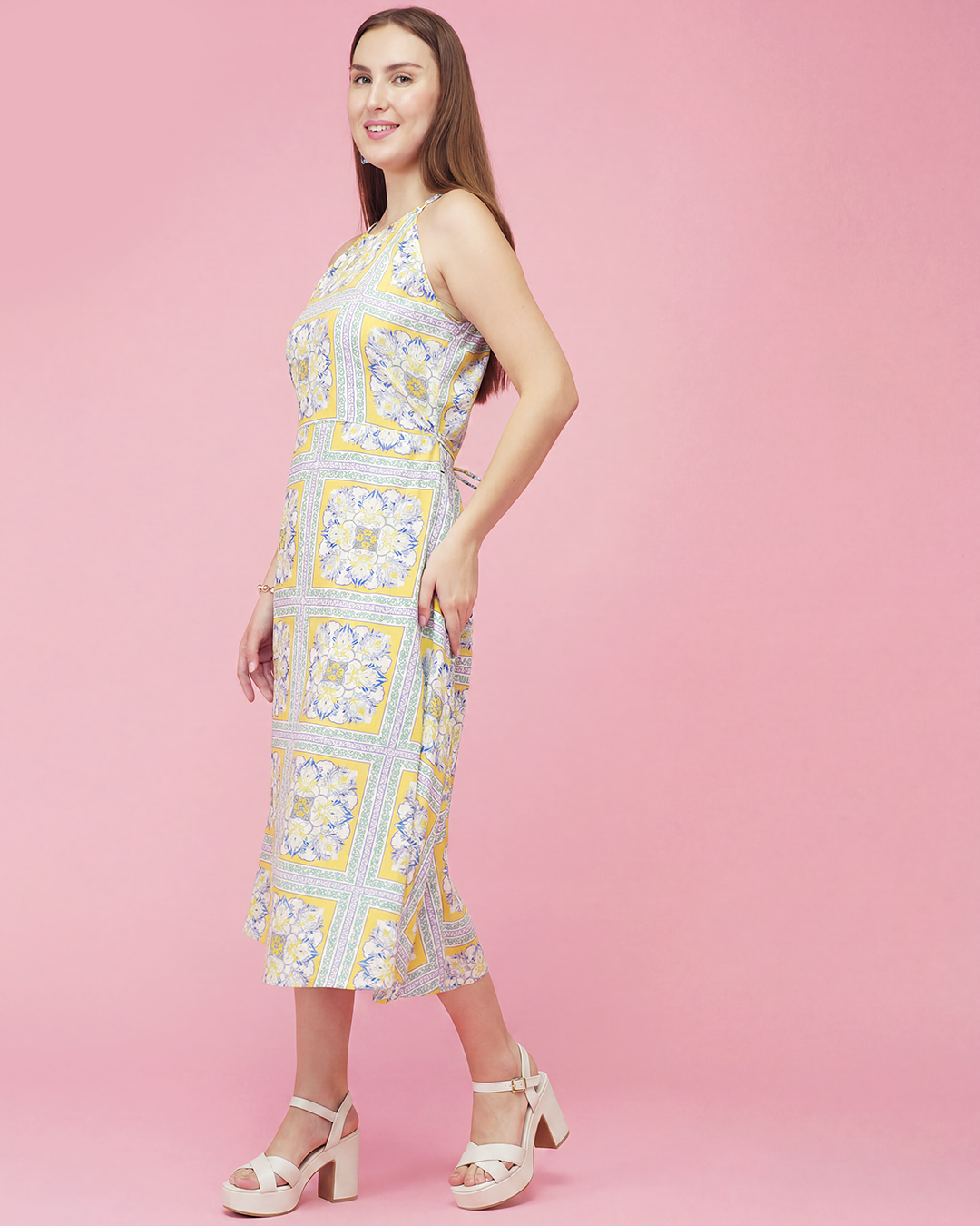 Sunlit Mosaic Halter Midi Dress
