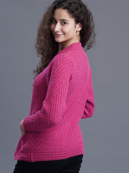 Crimson Frost Round-Neck Cardigan