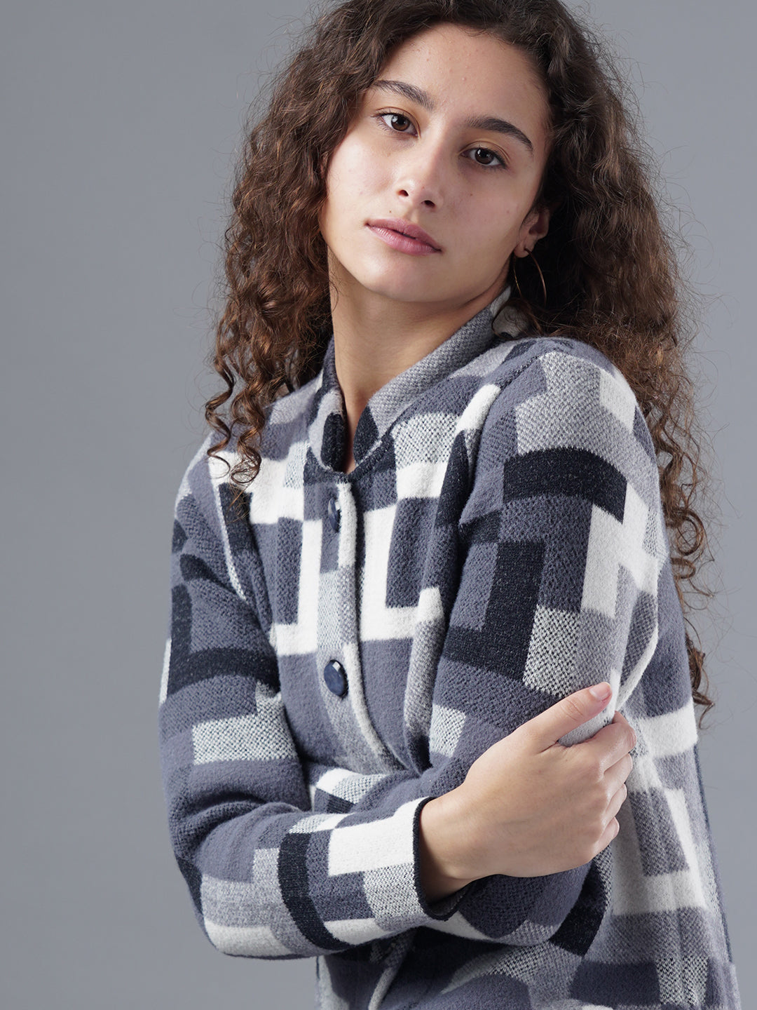 Virsa Geometric Print Longline Cardigan