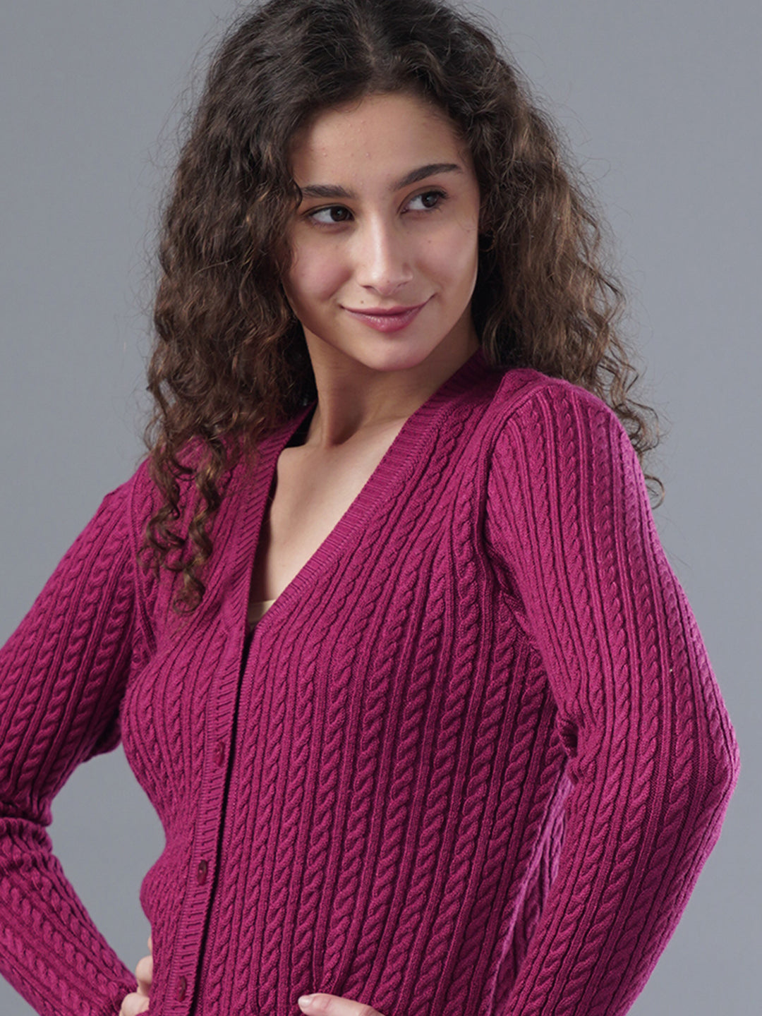 Virsa Classic V-Neck Cable Knit Cardigan