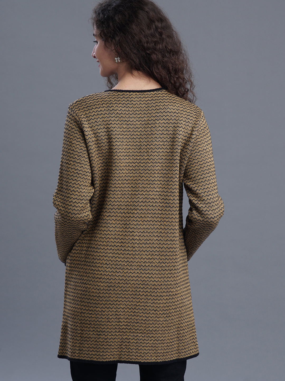  Eira Round Neck Long Jacquard Cardigan