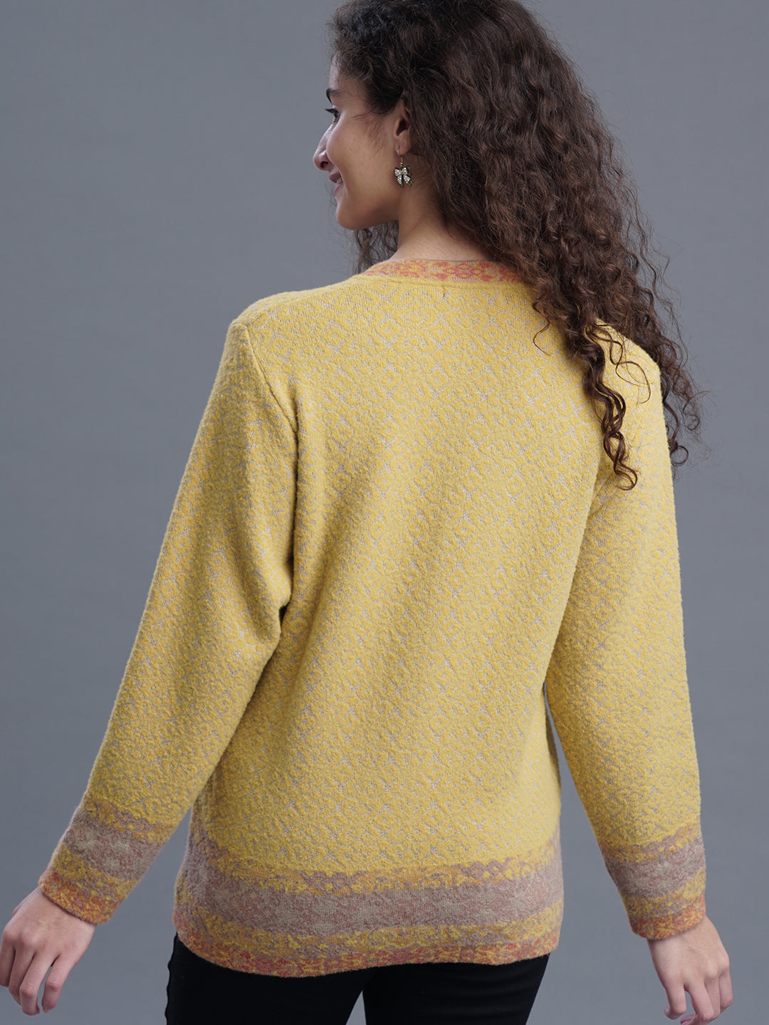  V-Neck Jacquard Wool Cardigan