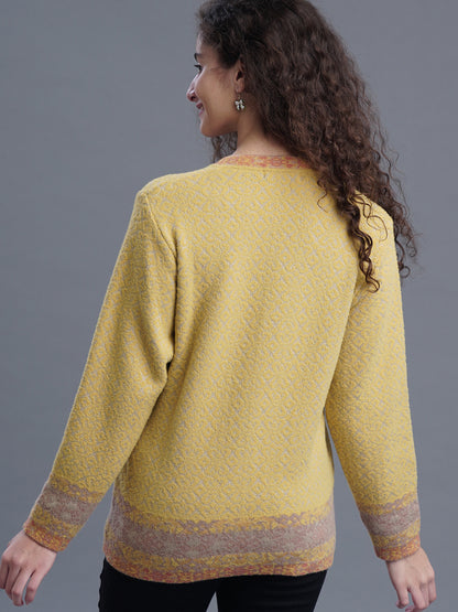  V-Neck Jacquard Wool Cardigan