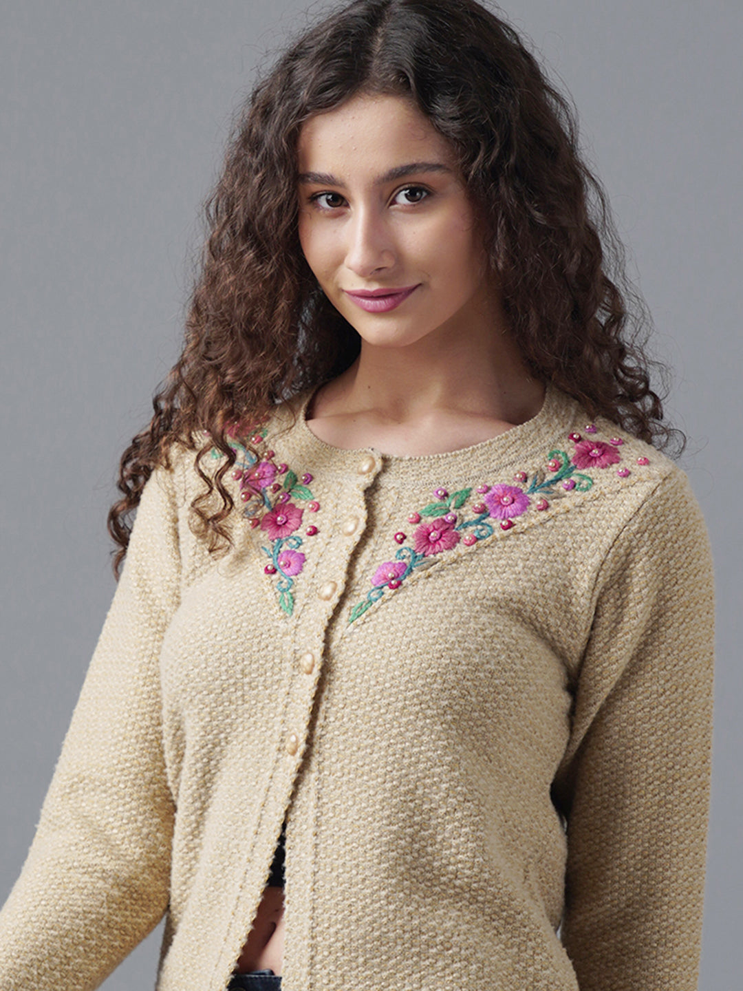 Virsa Floral Embroidered Yoke Cardigan