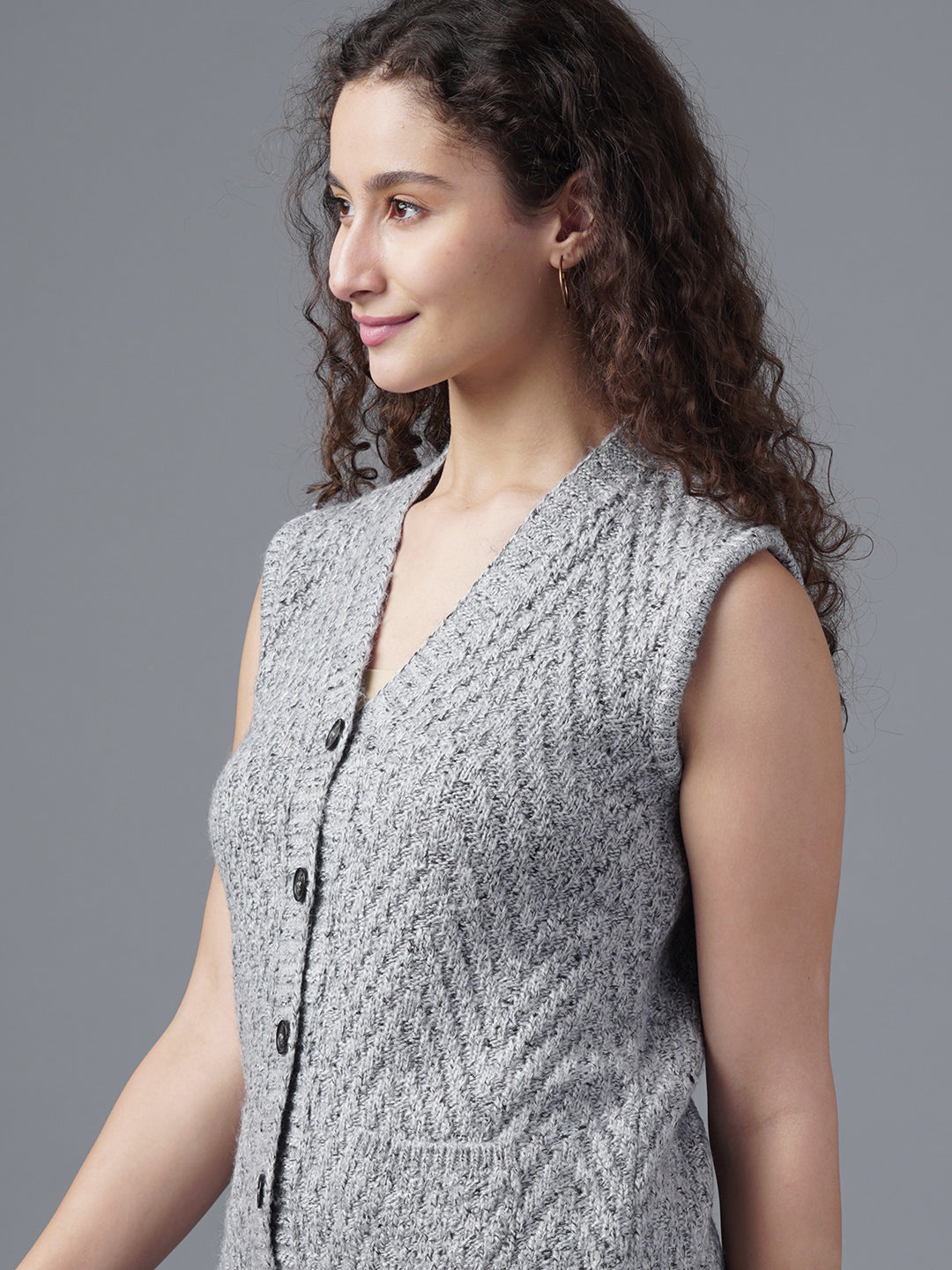 Virsa Classic V-Neck Knitted Vest Cardigan