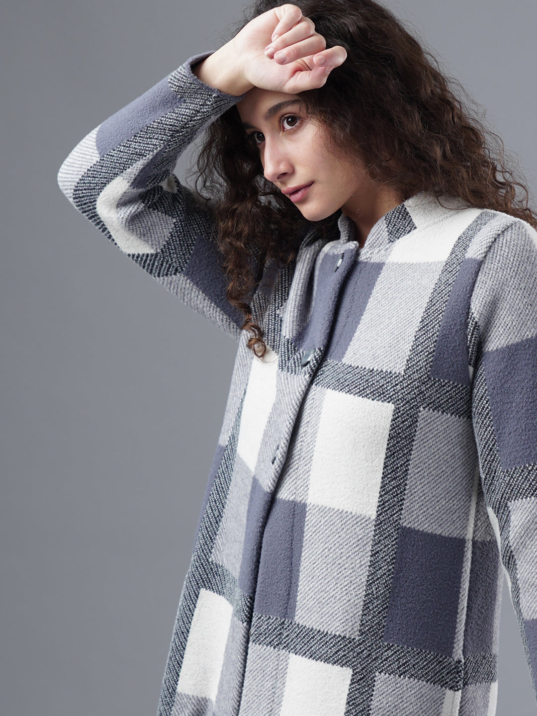 Virsa Plaid Longline Cardigan Coat