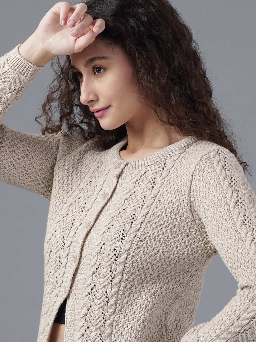 Virsa Textured Round Neck Cardigan