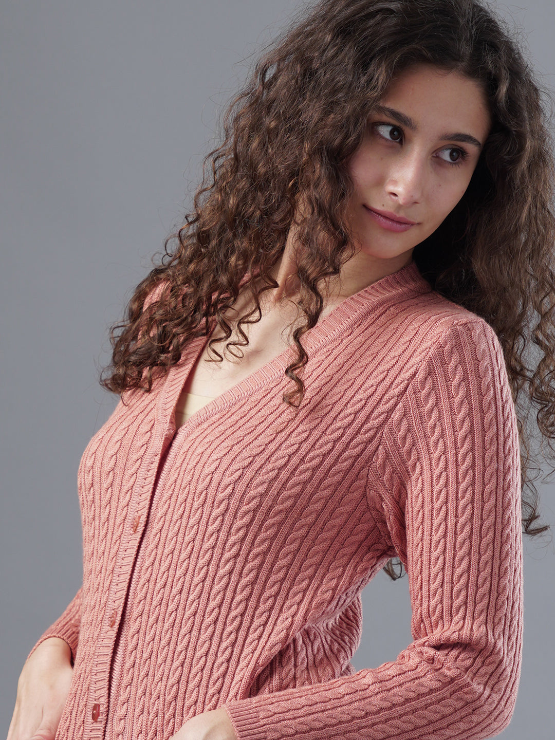 Virsa Classic V-Neck Cable Knit Cardigan