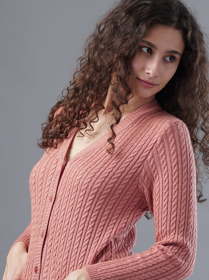 Virsa Classic V-Neck Cable Knit Cardigan