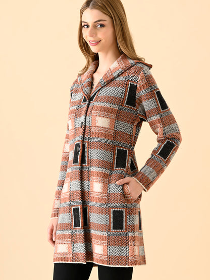 Plaid Patterned Knit Cardigan