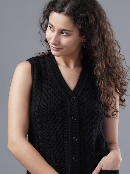 Virsa Timeless Cable Knit V-Neck Vest cardigan