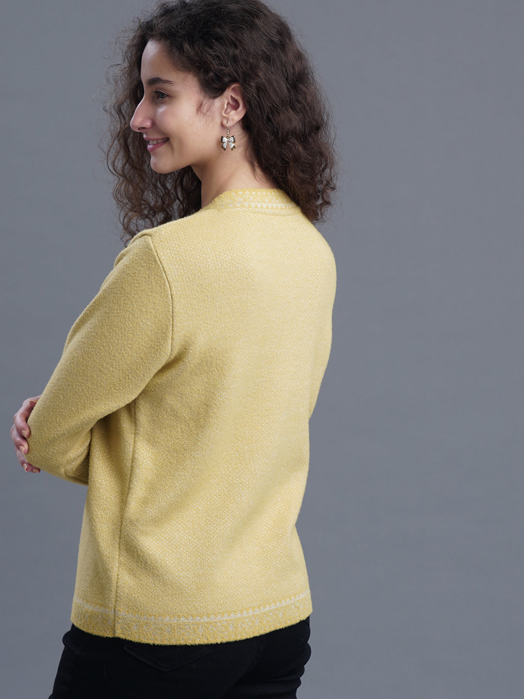 Jacquard Wool Cardigan – Round Neck