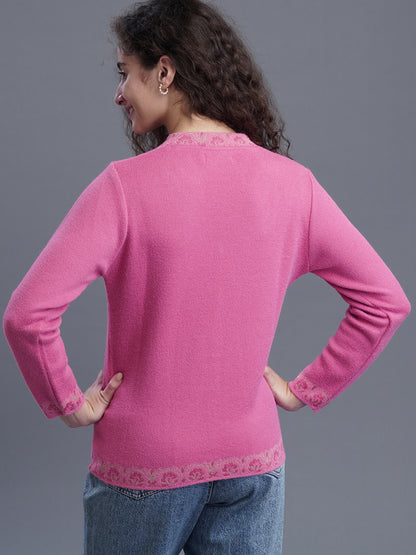 Velura V-Neck Jacquard Cardigan