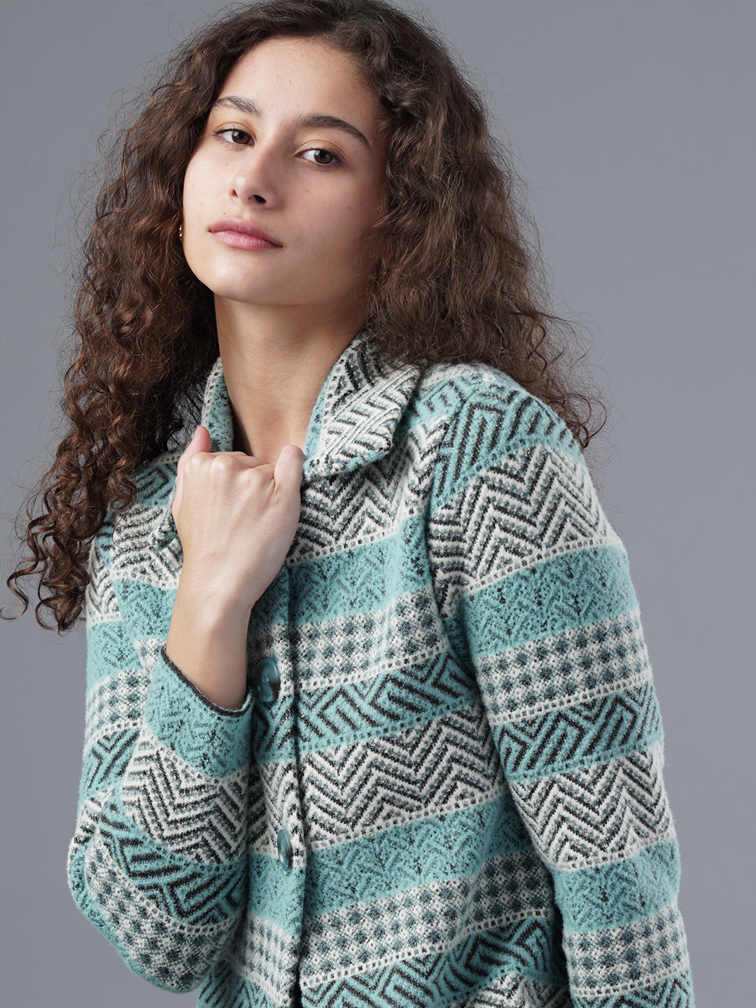 Virsa Striped Pattern Collared Cardigan