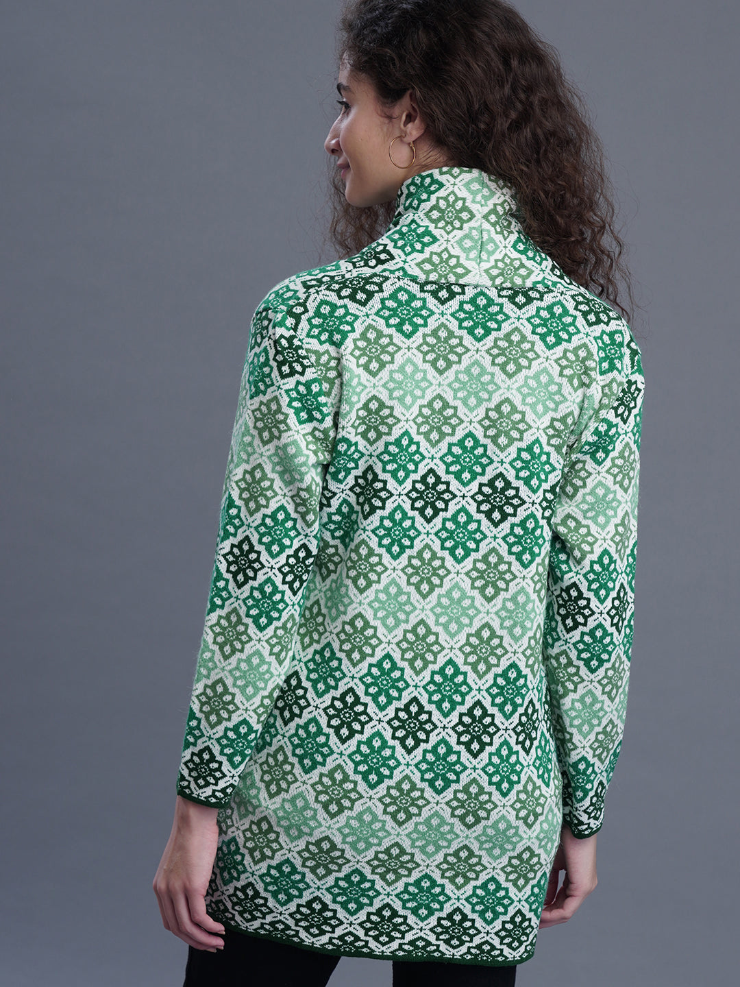  Elaria V-Neck Jacquard Long Cardigan