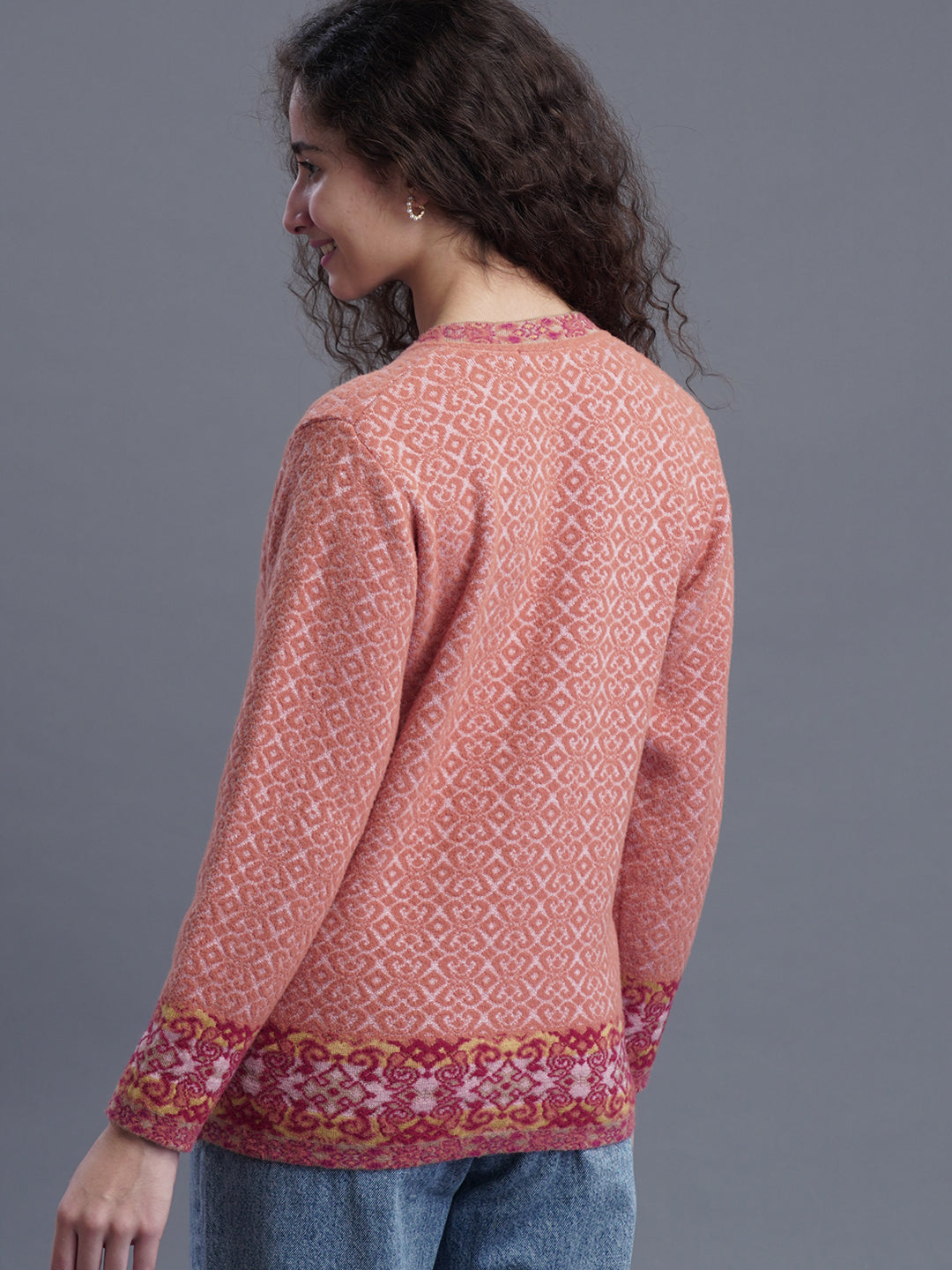  V-Neck Jacquard Wool Cardigan